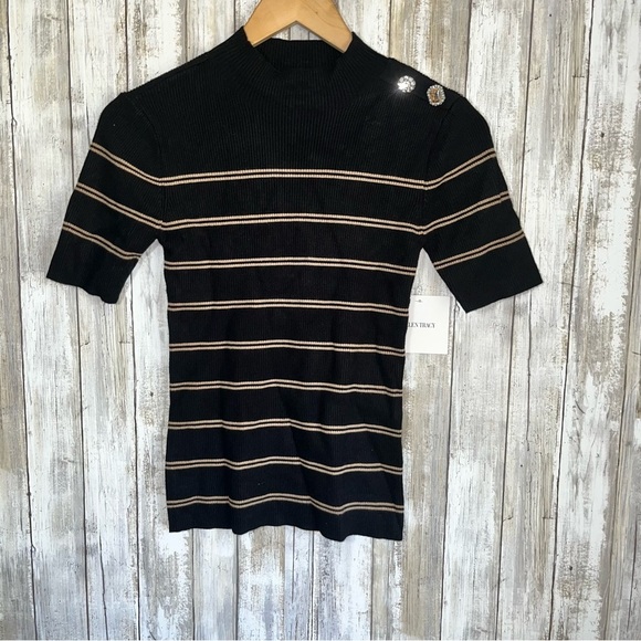 NWT Ellen Tracy Jewel Ribbed Blouse - Picture 2 of 5